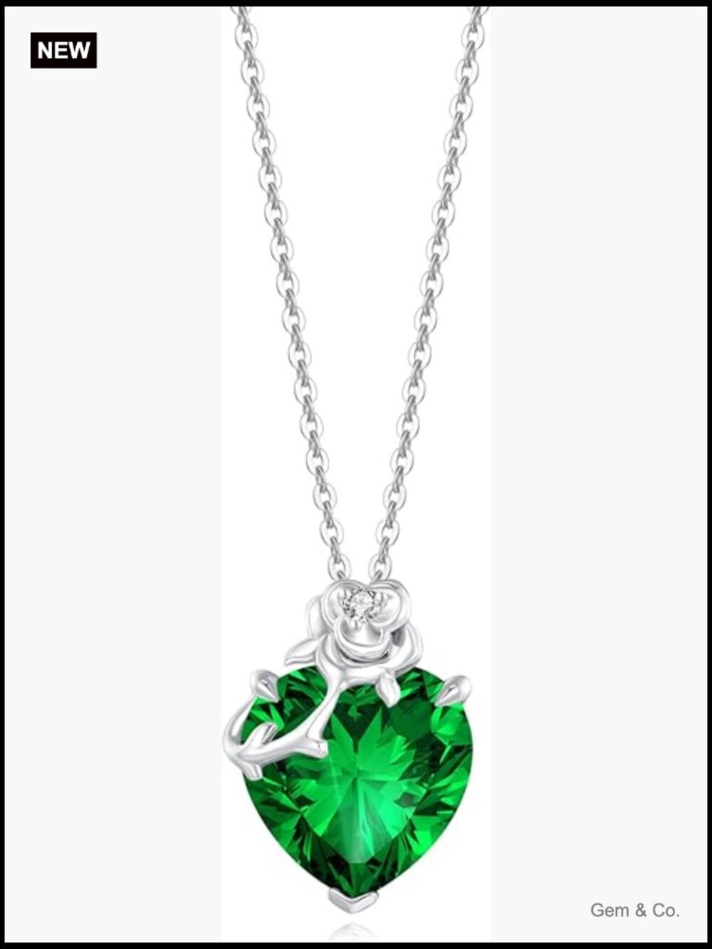14K Solid White Gold Rose Pendant Necklace w/ Chain